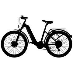 Touring Hybrid Trekking bike, E-city bike for Women and men, unisex. Electric Trekking low step through bike realistic silhouette