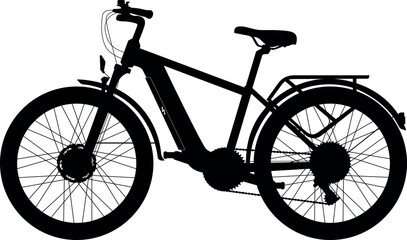 City ​​e-bike top tube frame. Touring Hybrid Trekking bike, E-city bike for men and unisex. Electric Trekking low step through bike realistic silhouette	
