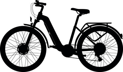 Touring Hybrid Trekking bike, E-city bike for Women and men, unisex. Electric Trekking low step through bike realistic silhouette