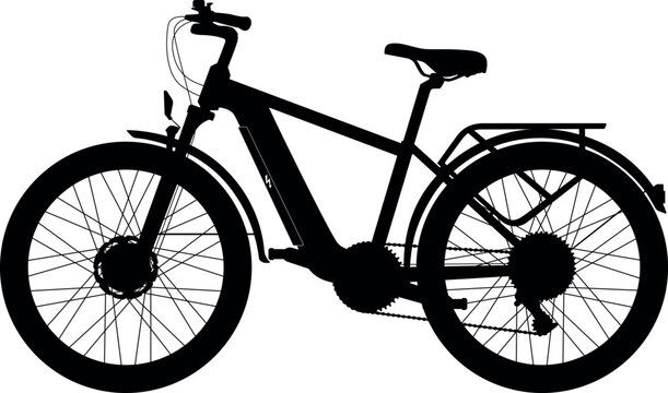 City ​​e-bike top tube frame. Touring Hybrid Trekking bike, E-city bike for men and unisex. Electric Trekking low step through bike realistic silhouette	
