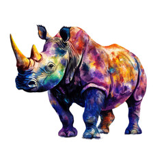 Fototapeta premium Rhino watercolor illustration _ Bold rhinoceros painted in watercolor style, isolated PNG ideal for wildlife campaigns, safari branding, or educational art.