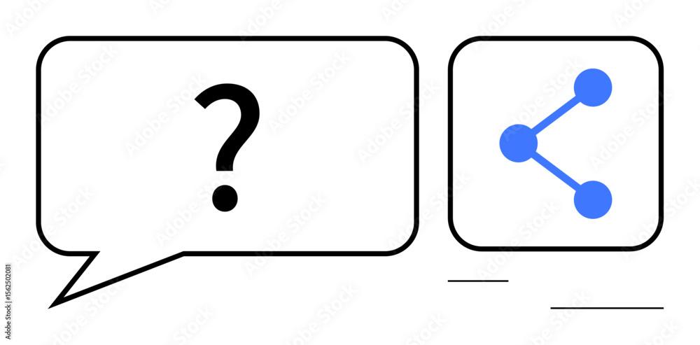 Poster speech bubble with a question mark and a share icon symbolizing inquiry, sharing, and connectivity. 