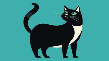 Flat Design Black Cat Looking Up in 60s Style