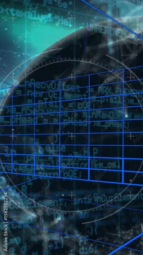 Poster animation of data processing and globe with connections