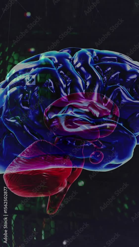 Poster animation of network of connections and brain over server room