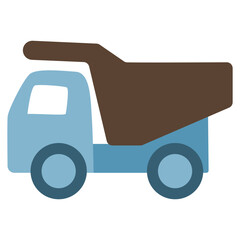 Construction site activity with a blue dump truck on a sunny day