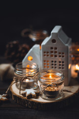 Creative handmade christmas home decor decorations: simple glass jars with aroma candles decorated...