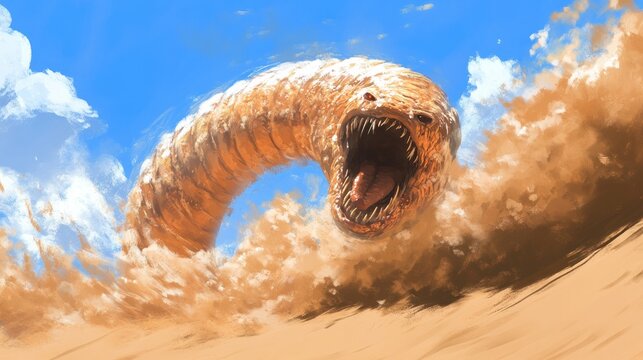 A monstrous sandworm in a desert storm