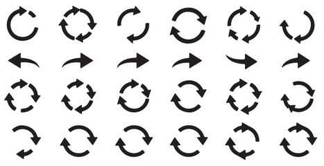 Arrow Icons: A comprehensive collection of diverse arrow icons in a minimalist, bold style, ideal for conveying direction, process, and concepts such as refresh, reload and update