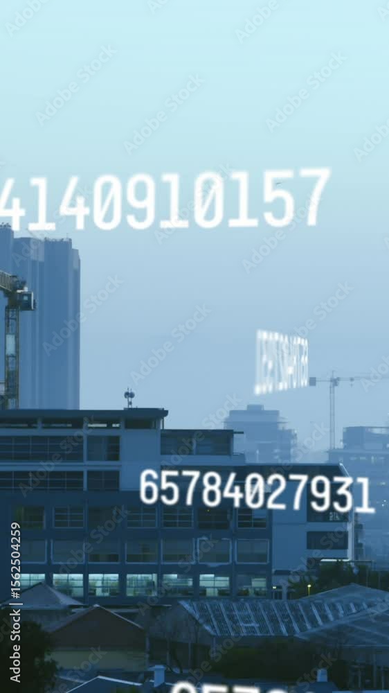 Aufkleber animation of multiple changing numbers against aerial view of cityscape