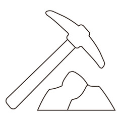 Rock hammer and boulder on a gravel surface for geological exploration