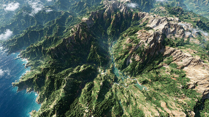 Smooth digital terrain map top-down view