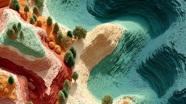 Smooth digital terrain map top-down view