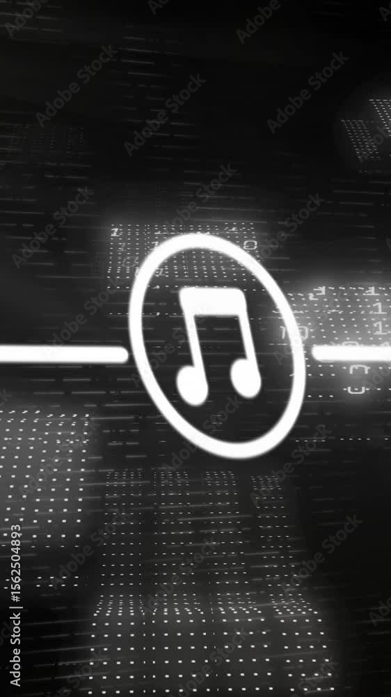 Poster animation of icons connected with lines over binary codes and illuminated dots forming squares