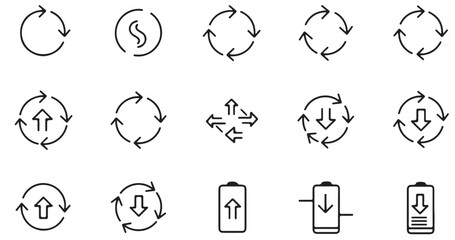 Arrow Icons: A modern collection of minimalist arrow icons, representing various concepts such as circular motion, direction, and loading in a streamlined and versatile manner.
