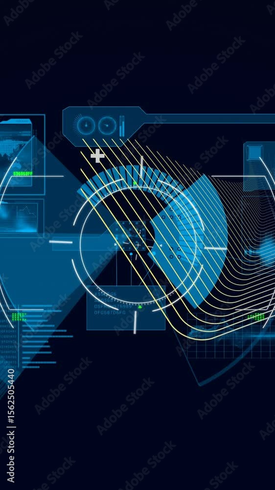 Aufkleber animation of digital interface with data processing over dark background