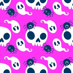 Fototapeta premium Seamless Halloween skulls and spider pattern for wallpaper and fabrics and textiles and packaging and linens