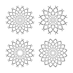 Design Elements Set. Abstract Flower Icons. Radial Geometric Floral Patterns.