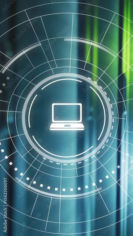 Poster animation of digital icons and data processing over computer servers