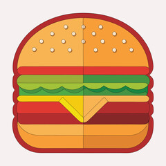 Stylized Burger Illustration with Bold Outlines and Retro Aesthetic Appeal