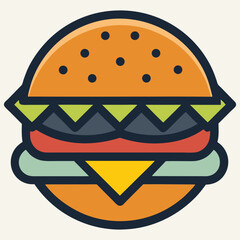 Simple Burger Icon Illustration with Bold Outlines and Flat Design
