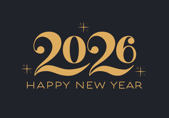 2026 Elegant Vector Hand Lettering. Happy New Year Phrase. Festive Typography.