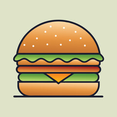 Colorful and Delicious Burger Illustration with Fresh Ingredients and Simple Design