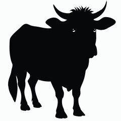 Silhouette of a Cow with Horns Isolated on White Background