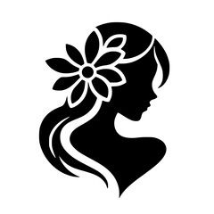 Minimalist Black SVG Silhouette of a Woman with Flower in Hair for Feminine and Women’s Day Design Themes