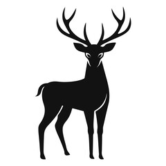 Elegant Deer Silhouette with Antlers Facing Forward on a White Background