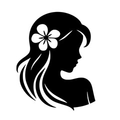 Minimalist Black SVG Silhouette of a Woman with Flower in Hair for Feminine and Women’s Day Design Themes