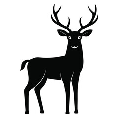 Simple Black Silhouette of a Smiling Deer with Antlers on White