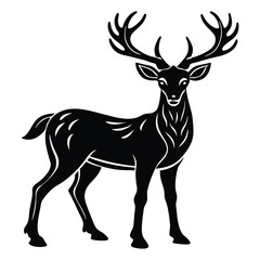 Elegant Black Deer Silhouette with Antlers on White Background