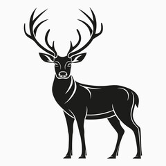 Elegant Black Silhouette of a Majestic Stag with Large Antlers on White