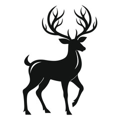 Elegant Deer Silhouette with Antlers on White Background for Design