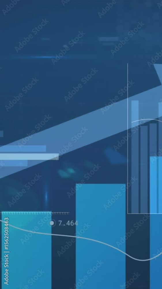 Poster animation of statistical data processing against blue background