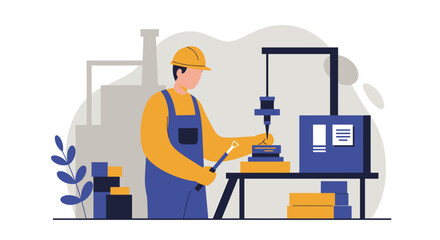 Skilled craftsman in a factory setting operating machinery with precision, showcasing industrial production and modern manufacturing processes.
