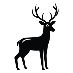 Obraz premium Stylized Black Silhouette of a Deer with Antlers on White Background