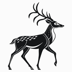 Elegant Black and White Deer Illustration with Antlers and Spotted Pattern