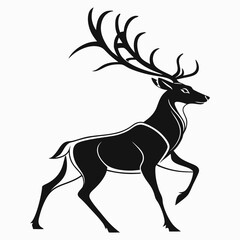 Elegant Black and White Deer Illustration with Intricate Antlers