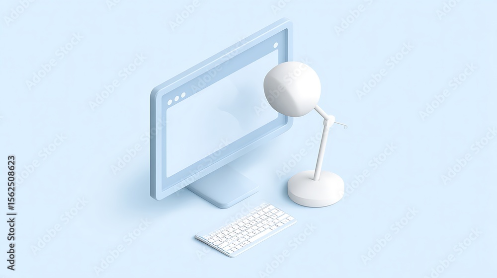 Poster 3d computer and lamp isometric