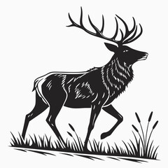 Elegant Stag Silhouette Walking Through Grass a Wildlife Illustration