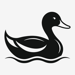 Elegant Black Duck Silhouette Swimming on Water with Clean White Background