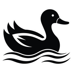Elegant Black and White Duck Icon Swimming on Water Waves