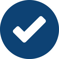 A modern checkmark symbol within a dark blue circle suggests agreement, success, or validation in various applications, indicating a positive outcome or approved status.