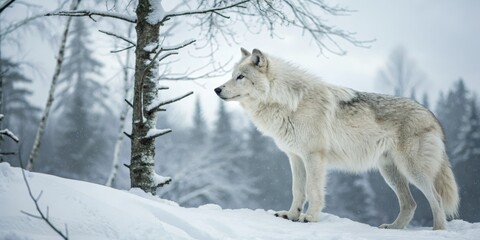 Obraz premium Arctic Wolf in Winter Wonderland Profile, Snowy Forest, Wildlife Photography Arctic Wolf, Winter, Wildlife Photography