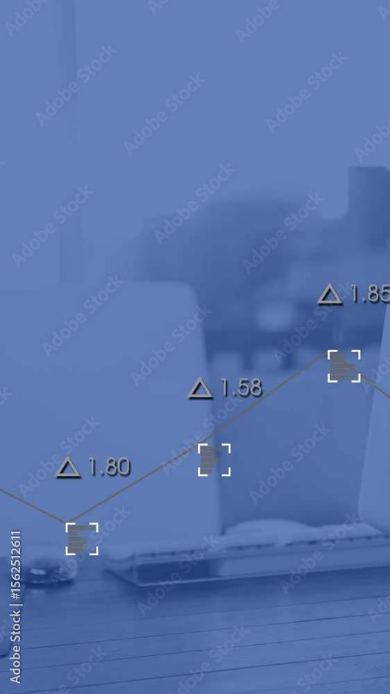 Poster animation of digital data processing over desk in office