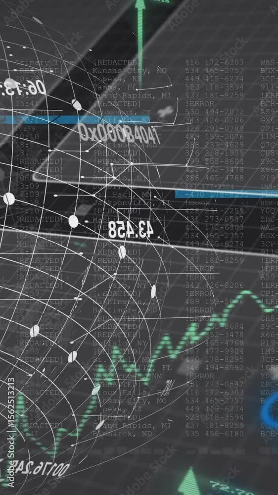Poster animation of data processing and diagrams over globe and arrows