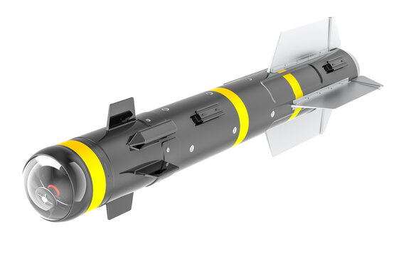 Anti-tank guided missile or hellfire missile. 3D rendering isolated on transparent background