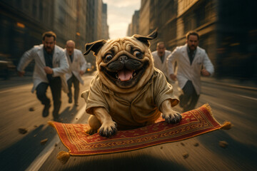 Mops auf Fliegender Teppich
